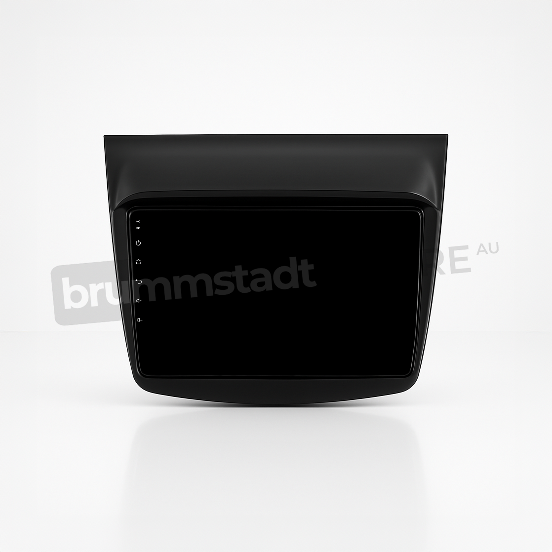 Brummstadt head unit for Mitsubishi Challenger 2008-2016, sleek black design, touchscreen display, Apple CarPlay interface with icons for Google Maps, WhatsApp, and music apps, providing enhanced navigation and connectivity features in Mitsubishi Challenger vehicles.