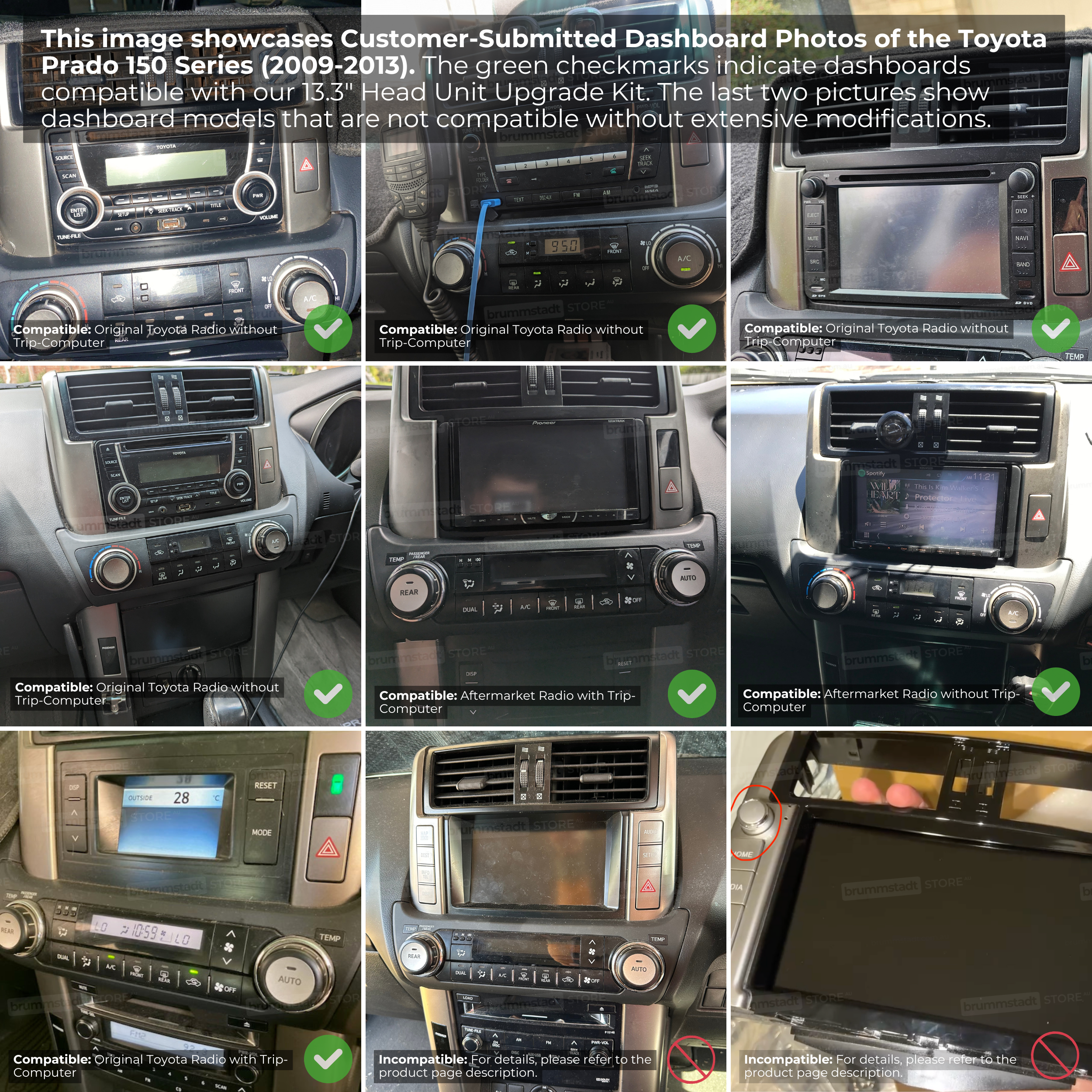 Toyota Prado 2009-2013 150 Series - Premium Head Unit Upgrade Kit: Radio Infotainment System with Wired & Wireless Apple CarPlay and Android Auto Compatibility