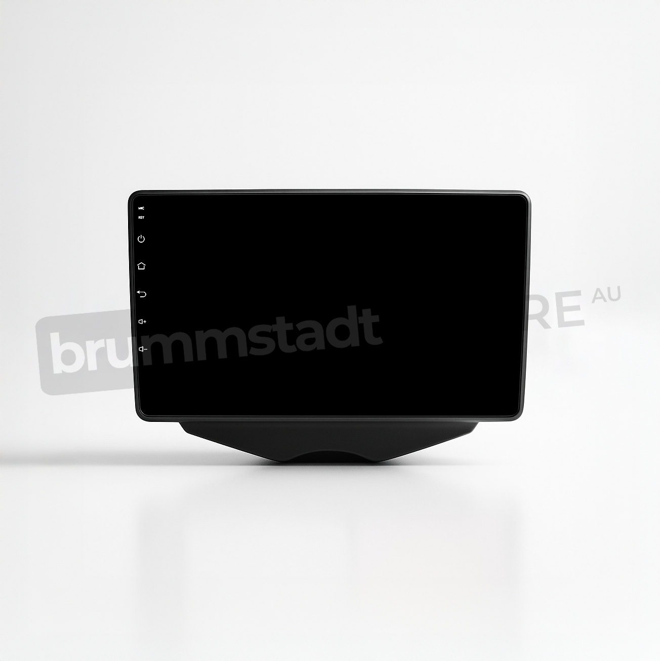 Brummstadt head unit for Hyundai Veloster 2011-2017, black frame with a blank capacitive touchscreen, featuring vertical shortcut buttons on the side, designed for dashboard integration in Hyundai Veloster vehicles.