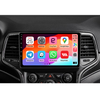 Brummstadt head unit for Jeep Grand Cherokee 2014-2022, featuring a black frame, Apple CarPlay interface showing Google Maps, Waze, Telegram, WhatsApp, EasyPark apps, touchscreen display ideal for navigation and communication in Jeep Grand Cherokee interiors.