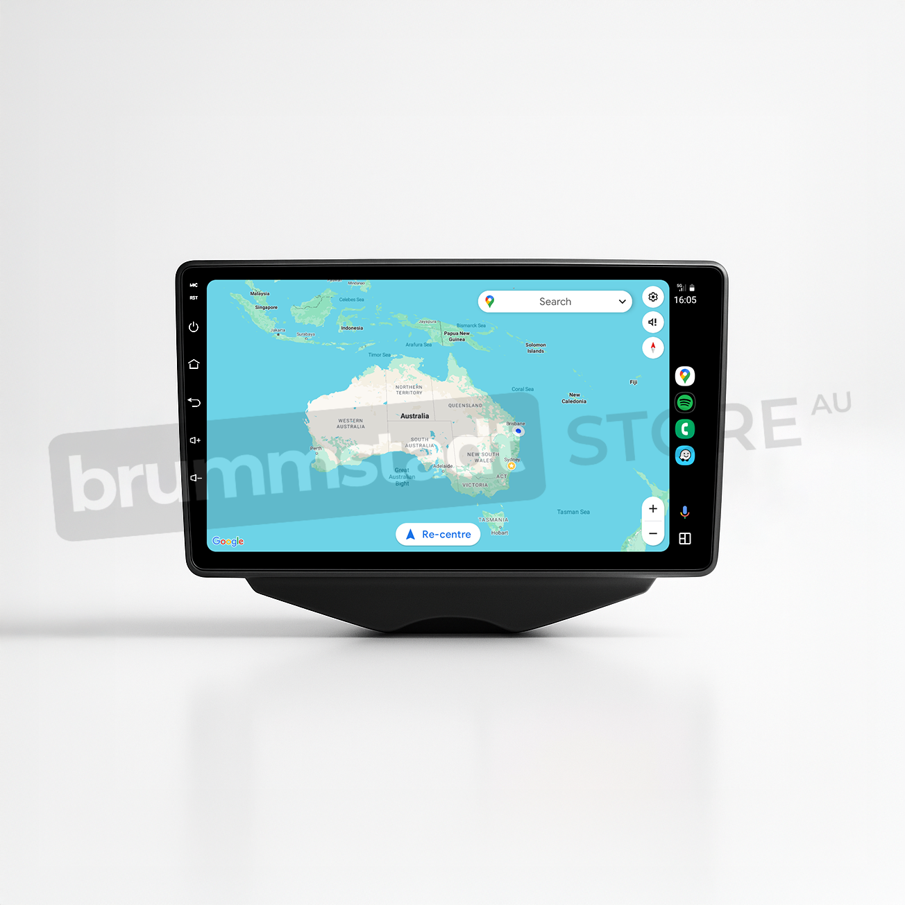 Brummstadt head unit for Hyundai Veloster 2011-2017, sleek design with touchscreen, showcasing Apple CarPlay interface displaying a map of Australia including Sydney and Melbourne, suitable for navigation using Google Maps in Hyundai Veloster vehicles.
