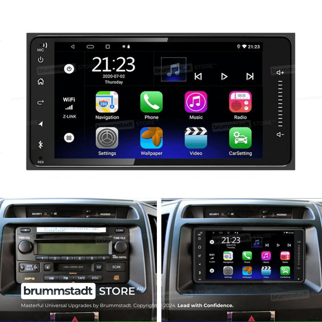 Toyota Universal Premium Head Unit Upgrade Kit (1DIN/2DIN) - Infotainment System with Wired & Wireless Apple CarPlay and Android Auto - baeumer technologies